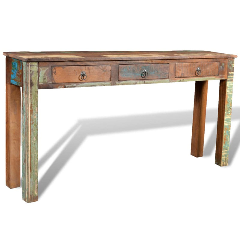 World Menagerie Console Table with 3 Drawers Reclaimed Wood Reviews Wayfair